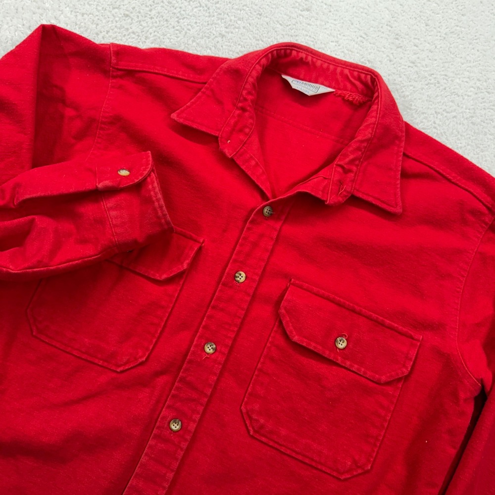FiveBrother Vintage Mens Red Flannel‎ Work Shirt Made in USA Size L 16-16.5